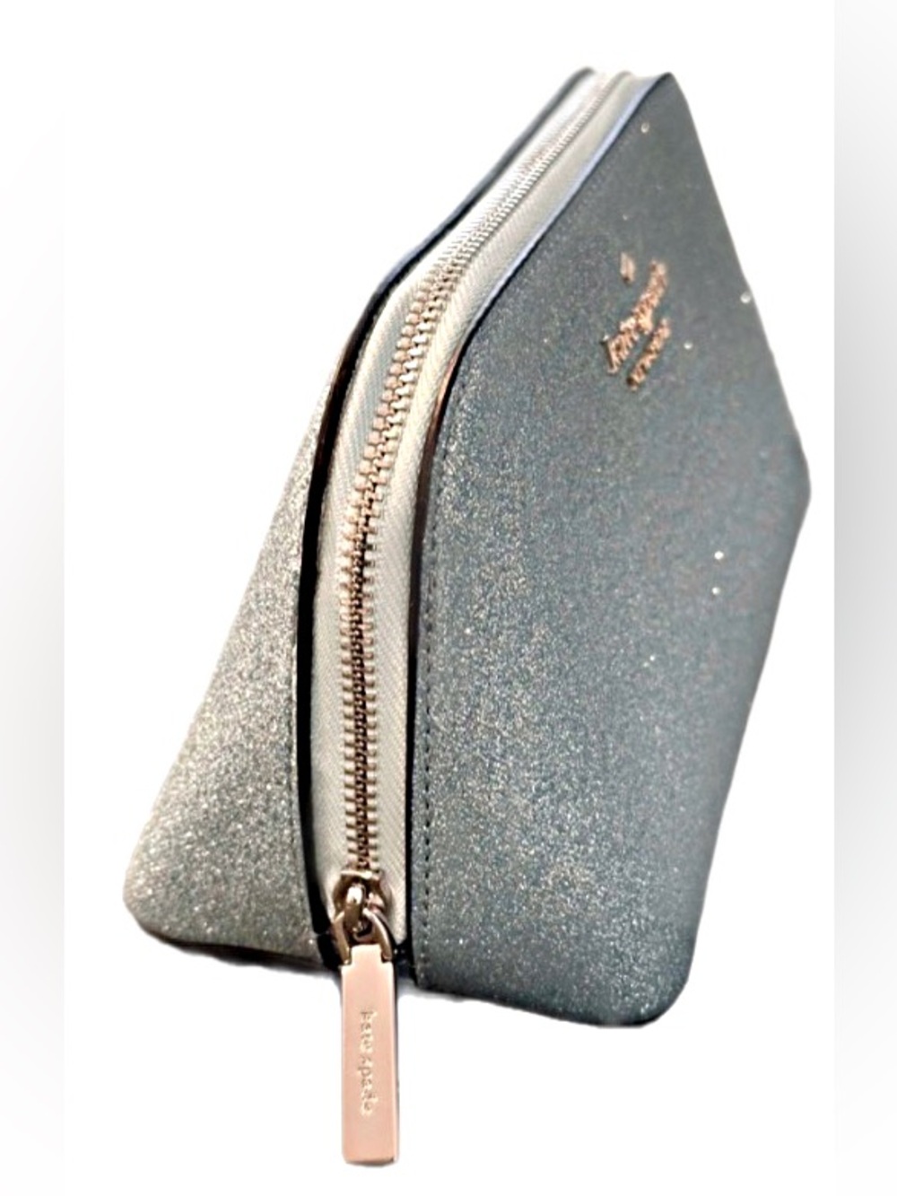 Kate Spade ♠️ Sparkle Cosmetic Bag in Frosty Sky Light Blue - Picture 6 of 11